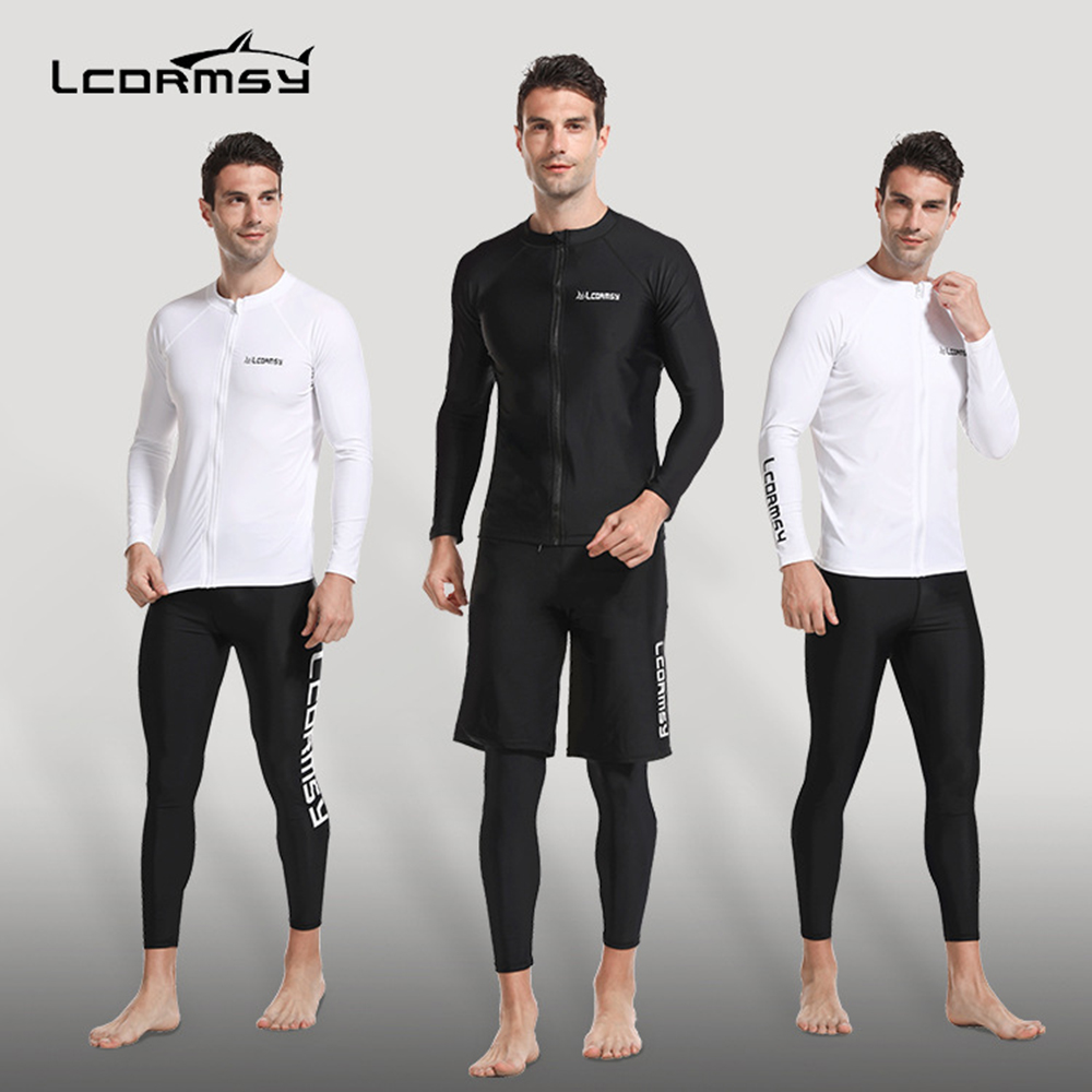 Men&#39;s Split Front Zipper Long Sleeve Quick Dry UV Protection Swim Surf Suit Top Water Sports Beach Breathable Surf Suit