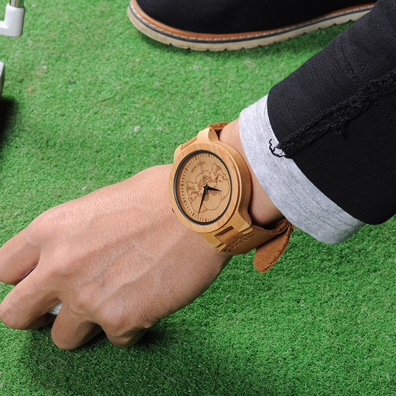 Bobo Vogel Bamboe Horloge Mannen Speciale Levensechte Uv Print Dial Gezicht Houten Polshorloge Relogio Masculino Uurwerken