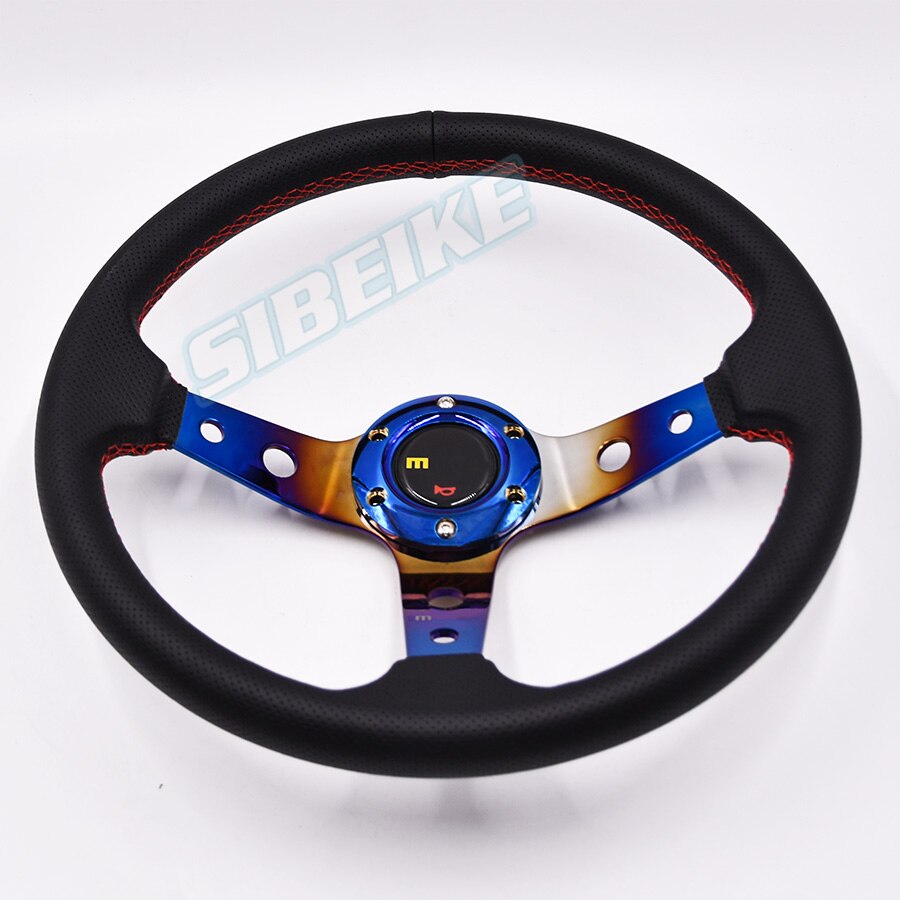 Volante de cuero de ante de 14 pulgadas para coche Universal, color azul quemado