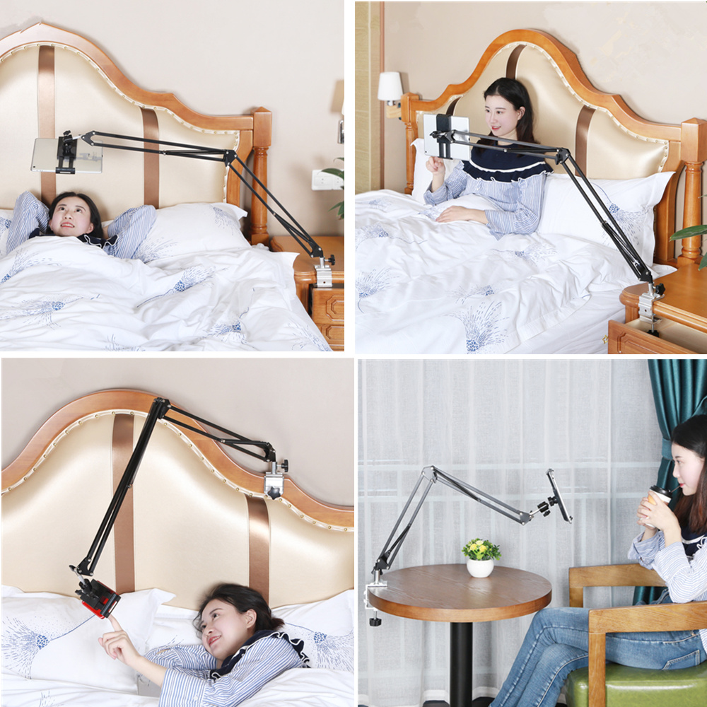 Verstellbarer bett-tablet-ständer mit 110cm langen armen, universeller drehbarer tischhalter, freihändige handyhalterung