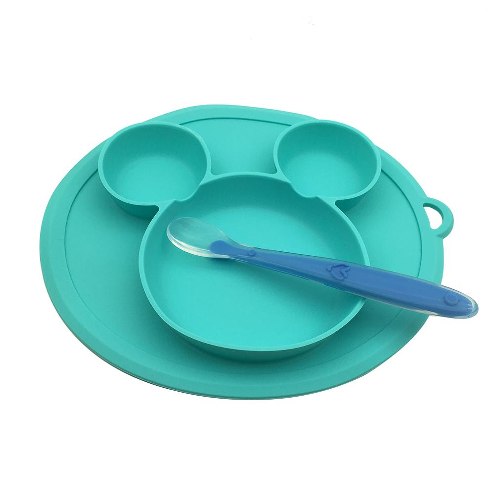 Silicone Baby Plate with Spoon Cushion Kids Infant Feeding Fruit Snack Bowl