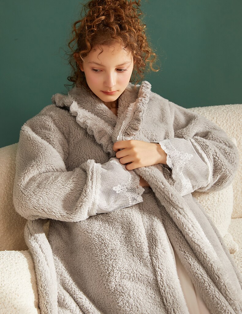 Camisón de terciopelo para mujer, ropa de dormir, color rosa y gris, para invierno