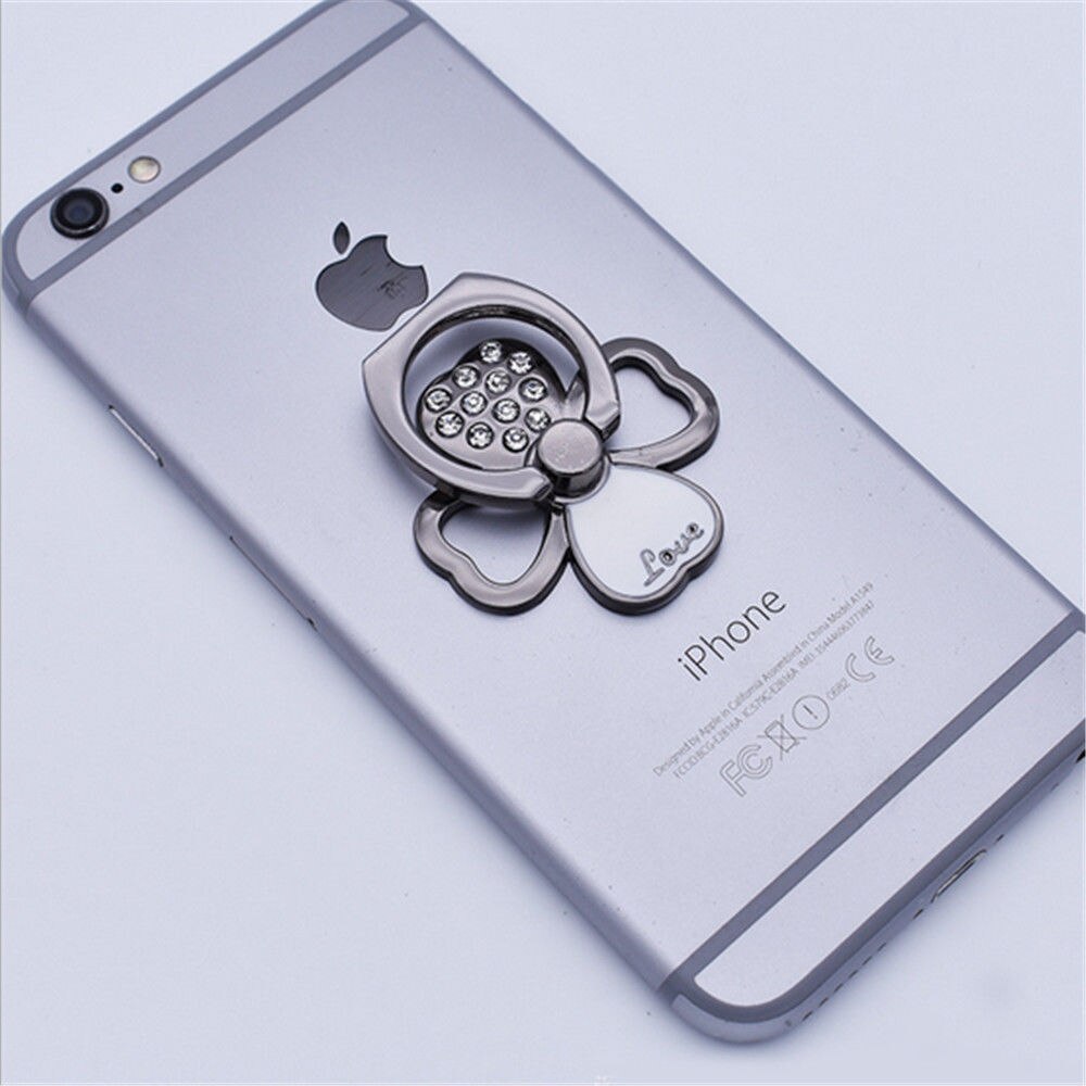 Sød metal mobiltelefon krystal kløverholder runde 360 ringfinger fingerbeslag smartphone bordstativ greb sokkelmontering