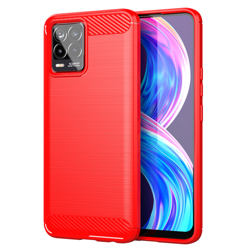 For Realme 8 Pro Case Fiber Carbon Shockproof Soft Silicone Bumper Cover for Realme 8 For Realme 7 Realme 7 Pro Realme C21 C17: Plastic / Red