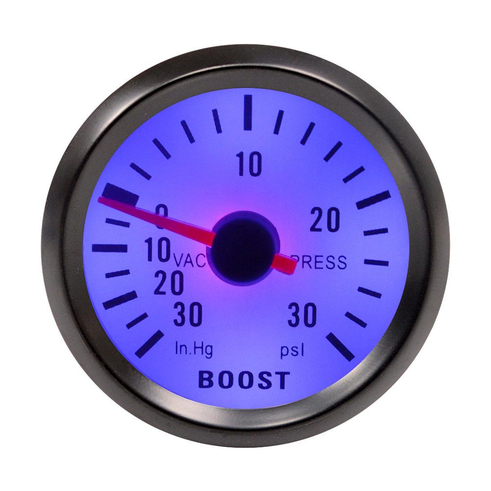 Dragon Gauge-barra Turbo Boost de 2 ", 52mm, barra de 1 ~ 2 Bar -30 PSI, medidor de voltios a presión de aceite para borde negro, luz azul, 12V: PSI BOOST