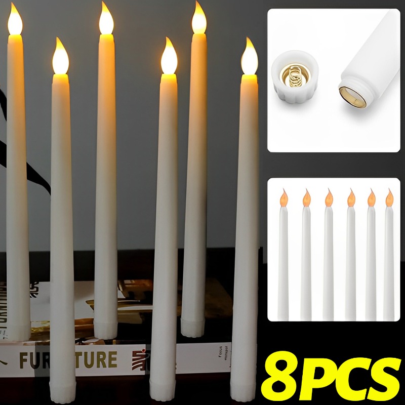 Long Christmas LED Candles Flameless Battery Powered Pointed Candle Light Church Flickering Candle Light Festival Party Decor