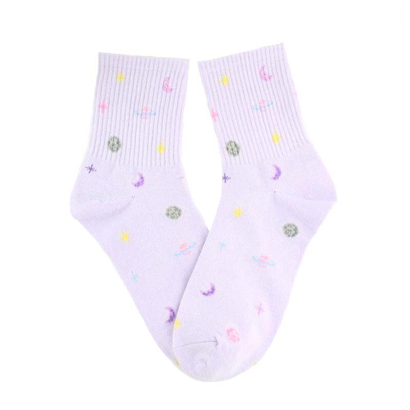 CHAOZHU Korea moda dziewczyny piękny wszechświat pokładzie skarpetki czesana bawełna robienie na drutach kawai kobiety podstawowe calcetines ciorapi skarpetki: purpurowy