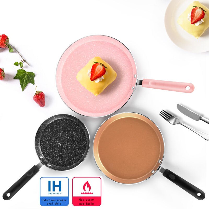 Roze/zwart/gouden antiaanbak maifan stenen wok pannenkoek ei steak antiaanbakpan geen olie rook thuis algemeen koken pan