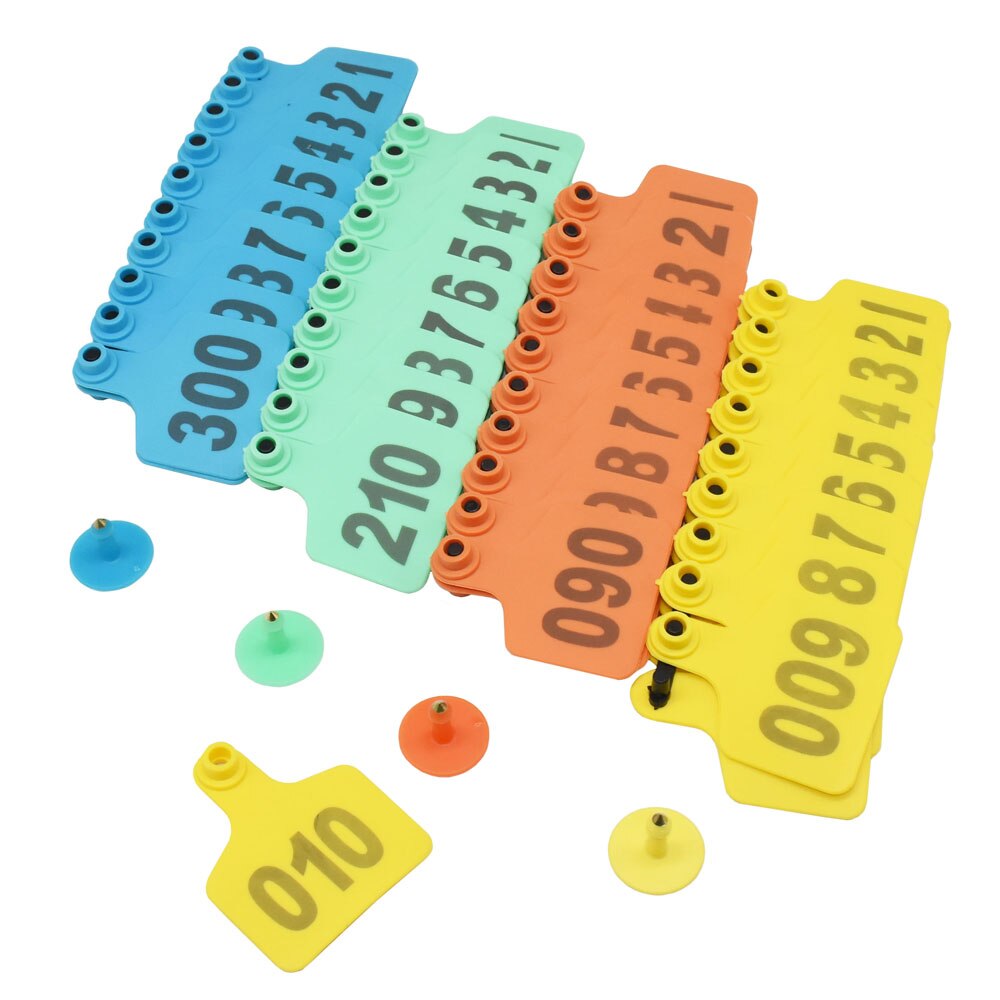 Farm Animal Cattle Ear No. 001-100 Digital Identification Card Label Signage Cow Ear Tag Copper Head Earrings Equipment 100 Pcs