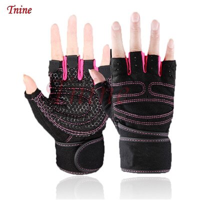 Guantes de Crossfit para hombre, manoplas gruesas para gimnasio, culturismo, Fitness, ejercicio, entrenamiento, correa de muñeca, sin aletas, levantamiento de pesas: pink gloves / L