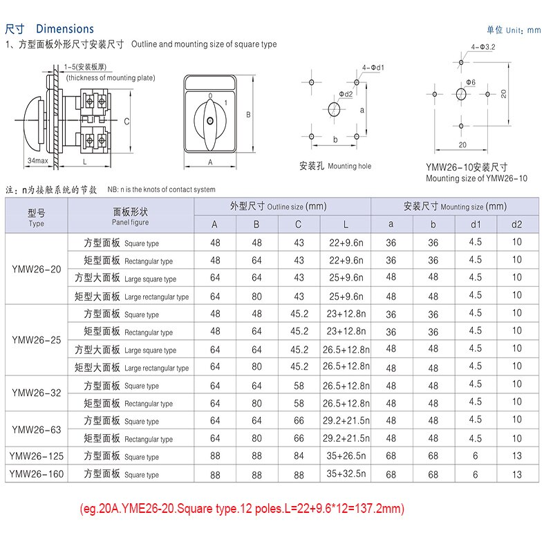 LW26-20/12 Nocken Schalter 1-12 Positionen Universal- Drehschalter 12-getriebe 12-draht Zwölf Pole Dual Energie Motor- Signal Kontrolle