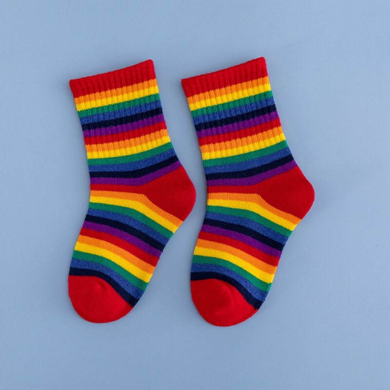Winter Children Cotton Rainbow Striped Socks Warm Chrismas Baby Socks: Red stripes / S(1-3Y)