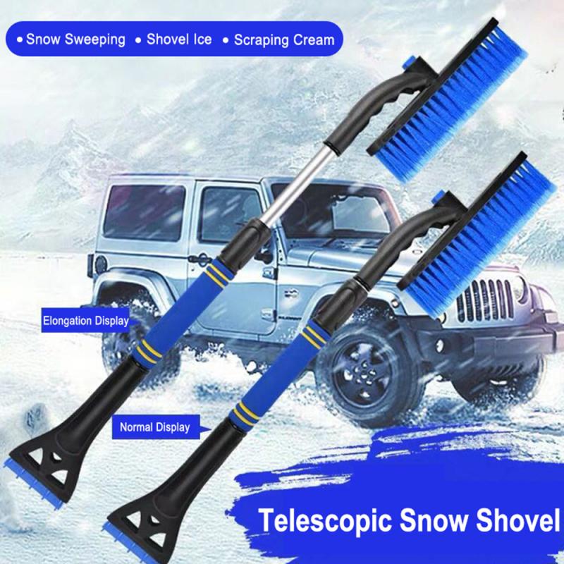 Snow Removal Broom Car Windshield Ice Scraper Glass Snow Brush Extendable Snow Remover Cleaner Tool Broom Washing Accessories: blue
