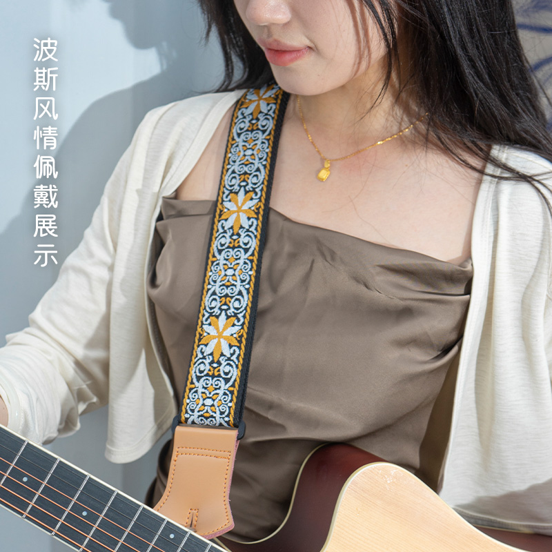Guitar Strap for Folk Guitar, Bass, Acoustic Guitar, Electric Guitar, Unisex, Stylish, Leather, Cotton, Cross-Body Shoulder Strap