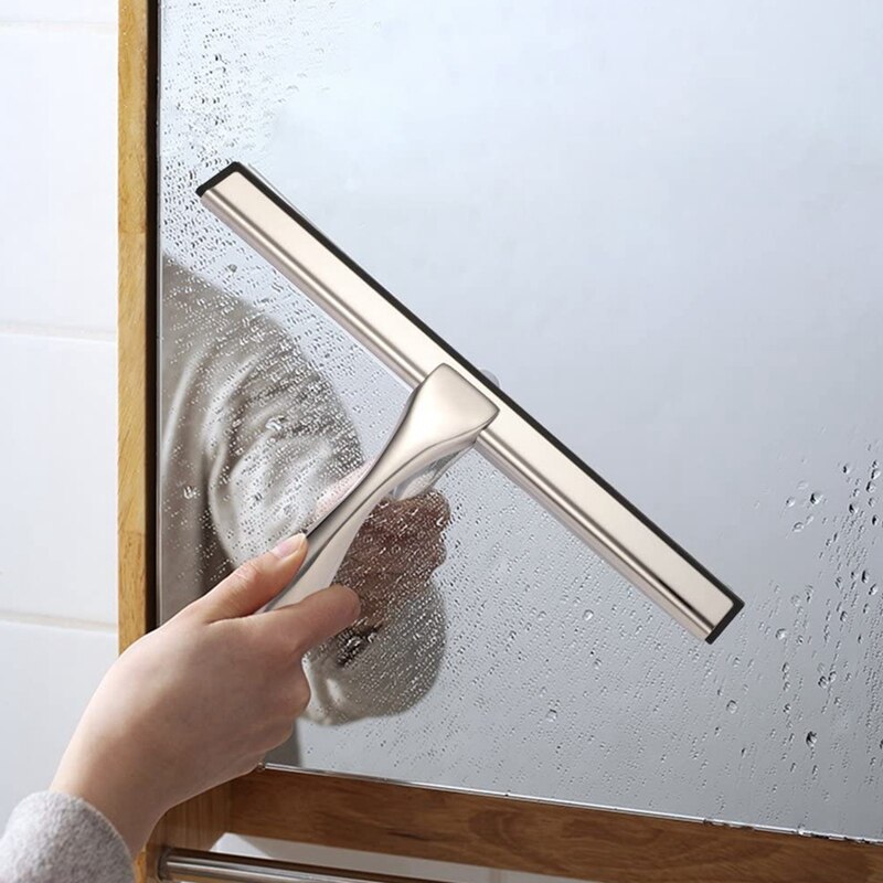 Shower Squeegee, Stainless Steel Glass Window Squeegee All-Purpose Shower Squeegee for Bathroom, Window and Car Glass