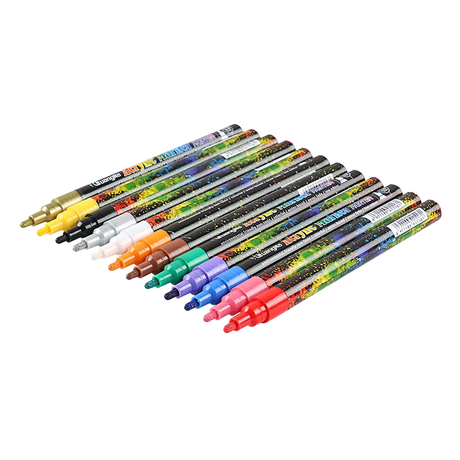 Premium Acryl Verf Pen, Water Gebaseerd, Extra Fijne Punt Tip, 12 Kleuren