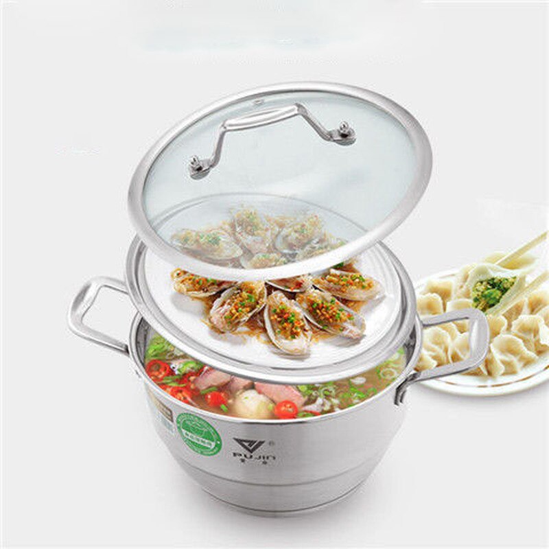 Stainless Steel Pot Small Steamer Double Thickening Cooking Dual-use Pot One or Two Layer Soup Pot Stew Pot Steamer Pot Bamboo