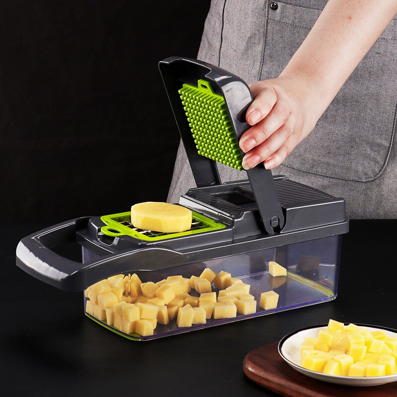 Handleiding Ui Chopper Groente Chopper Mandoline Slicer Dicer Met 7 Verwisselbare Bladen Veggie Chopper Cutter Kitchen Tools: Gray