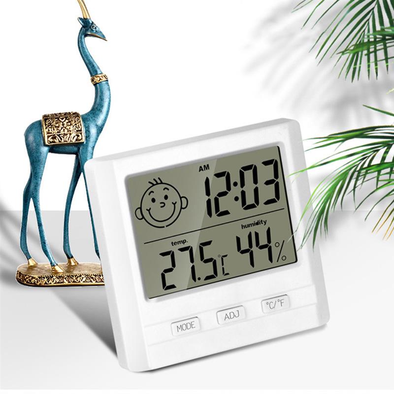 Smile Face Digital Clock Big LCD Electronic Table clocks with Temperature Humidity For Kids Room Clock Thermometer Hygrometer