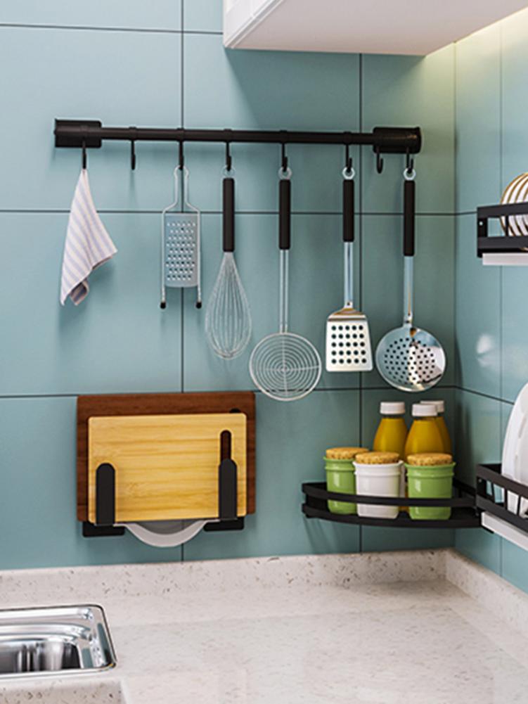 Kitchen Rail Organizer Wall Mounted Pot Bar Stainless Steel Hanging Kitchen Utensils Rack for Pans Chopping Board