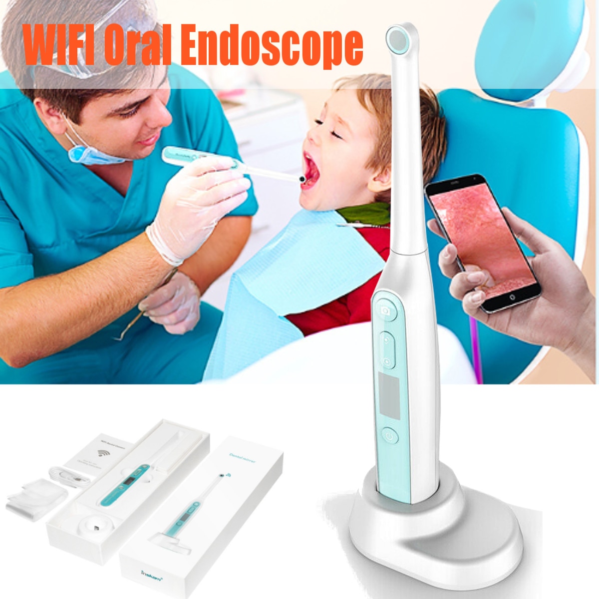 Wifi Draadloze Tandheelkundige Camera Hd Intraoral Endoscoop Met 8 Led Verlichting Inspectie Voor Tandarts Oral Real-Time Video Tandheelkundige gereedschap