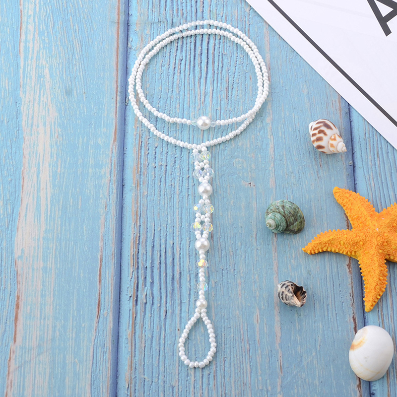Tobillera de perlas de imitación para mujer, sandalia descalza, tobillera con cadena para el pie, Anillo para el dedo del pie, pulsera para el tobillo de playa, estilo único