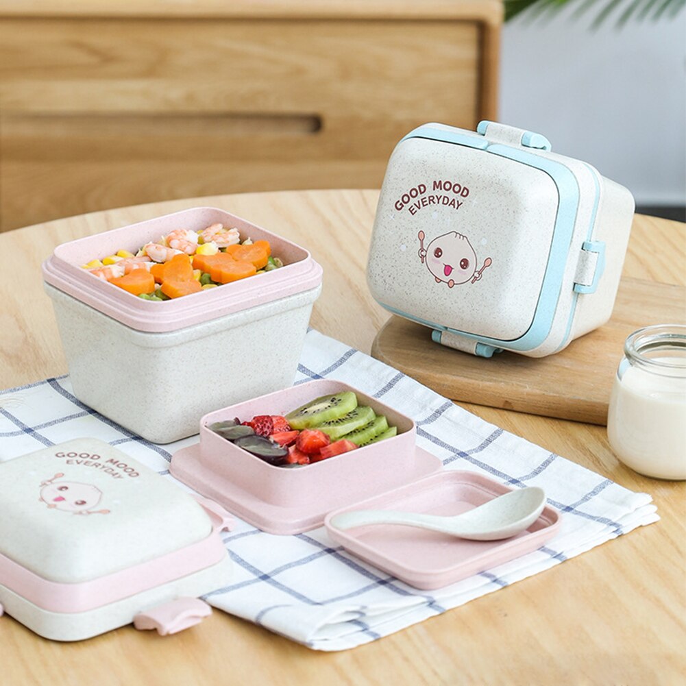 Cute For Kids Snacks Stacking Dinnerware Leakproof 3 Compartments School Office Food Storage Lunch Box Container Portable Meals