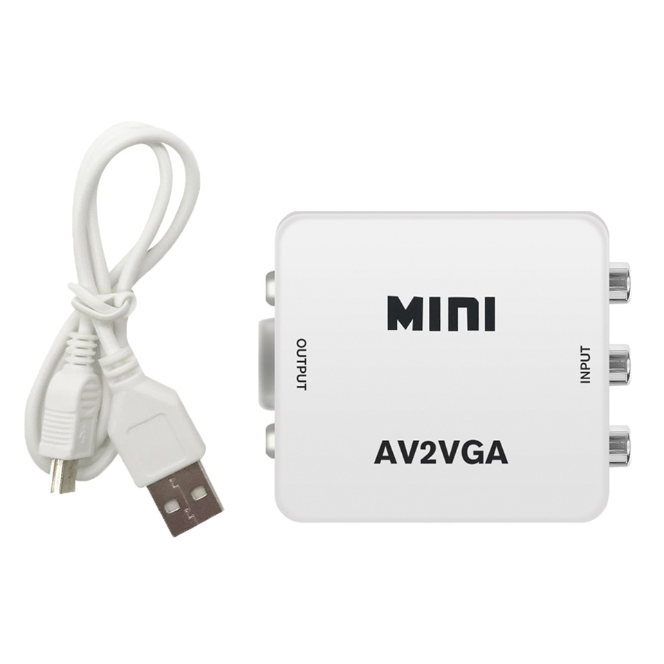 Convertidor Mini RCA a VGA, convertidor AV2VGA VGA2AV con Audio de 3,5mm, convertidor de vídeo VGA para PC a TV, ordenador a TV