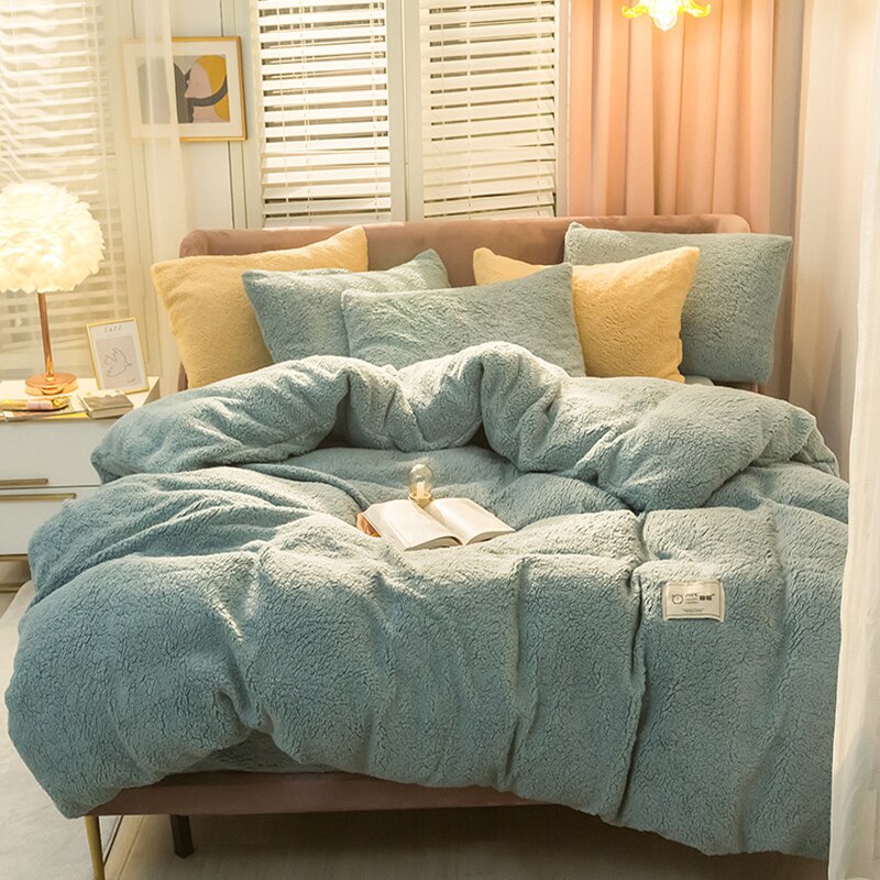 Housse de couette polaire berbère pour lit Double simple hiver deux faces housses de couette gris bleu rose literie housse de couette couverture