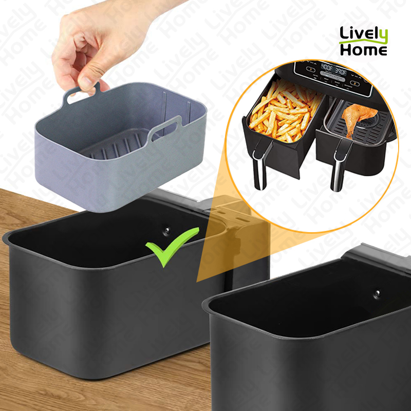 2 stk luftfrityrkoker silikonbrett fett dobbel 2 kurver rektangel stekepanne ovn gryteplate luftfrityrkoker tilbehør til ninja foodi  dz201