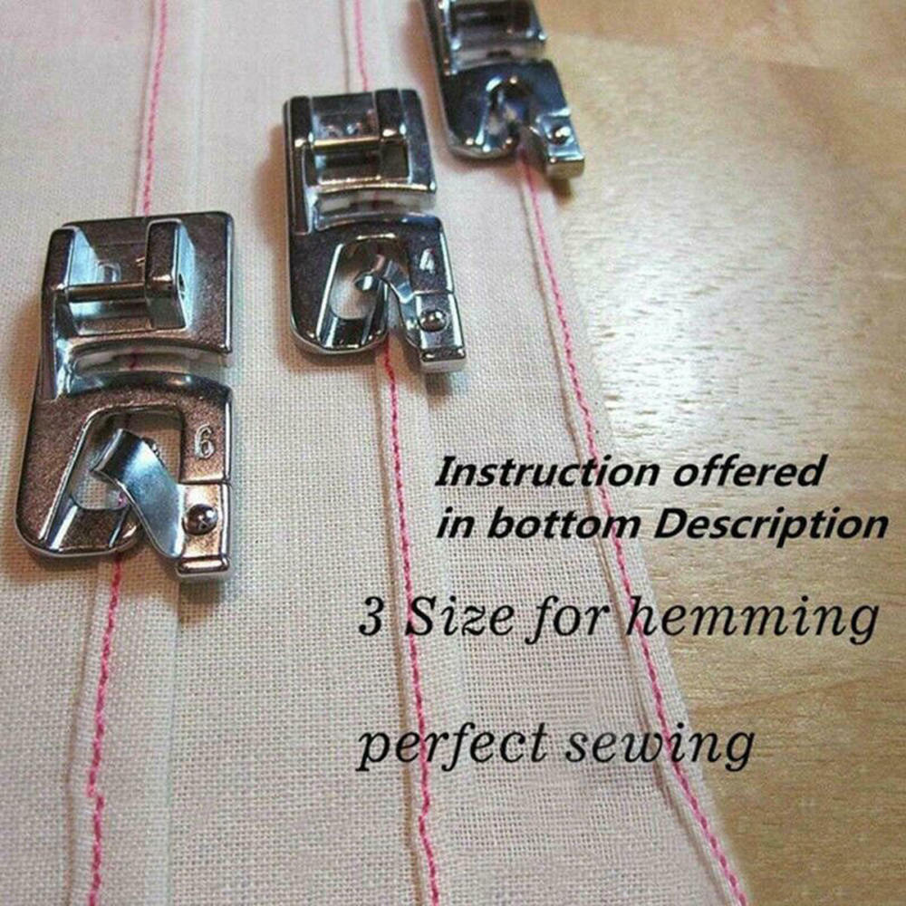 3/4/6mm 4pcs Sewing Machine Foot Presser Narrow Rolled Hem Foot Sewing Machine Hemmer Presser Foot Holder