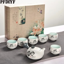 7 stk søte broderte fugl te sett kung ku tekanne kopp sett japansk stil tykt keramikk tekanne som