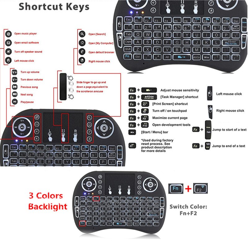 Trådløst tastatur baggrundsbelyst  i8 engelsk russisk luftmus tastatur 2.4 ghz luftmus med fjernbetjening til android tv box laptop