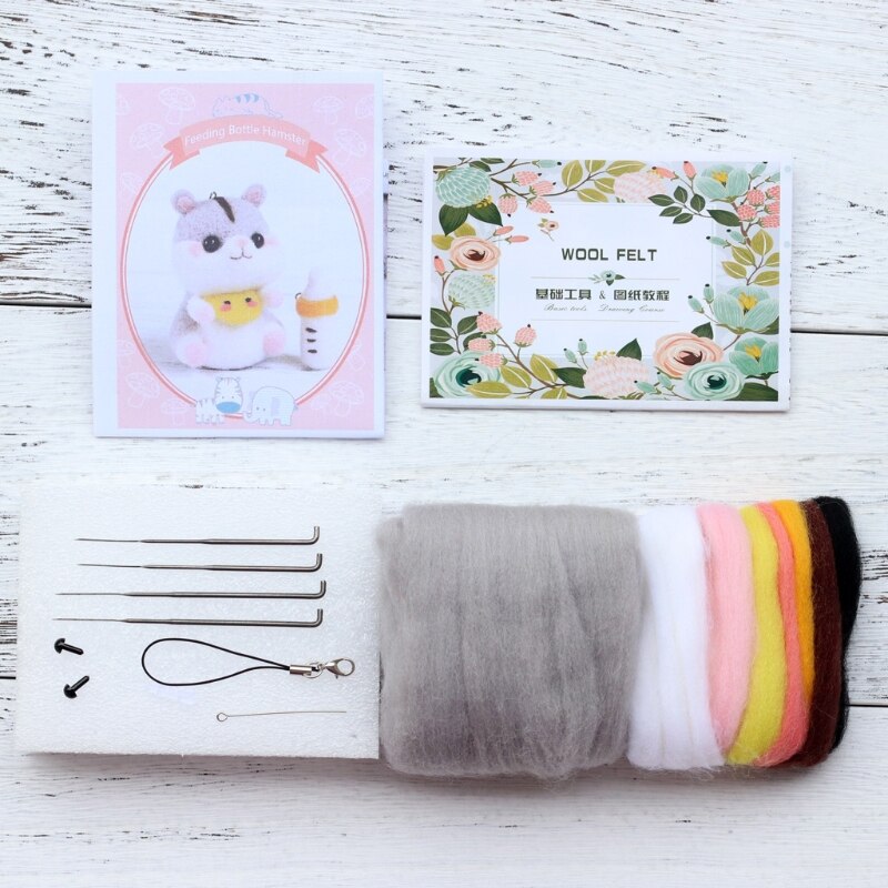 Schattige dieren hamster wollen vilt pop knutselen handgemaakte diy onafgemaakte geprikte breipakket naald materiaal tas
