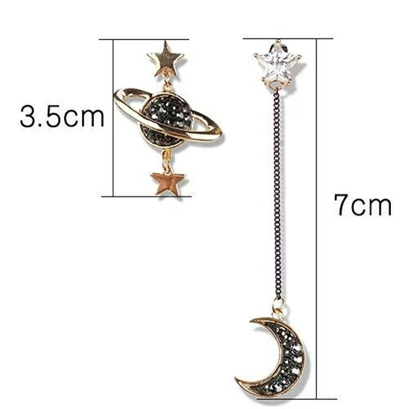 Nueva coreana, pendientes de aleación con forma de luna y estrella, pendientes morados de cristal con forma de estrella y Luna, pendientes asimétricos con diamantes de imitación para mujer, joyería