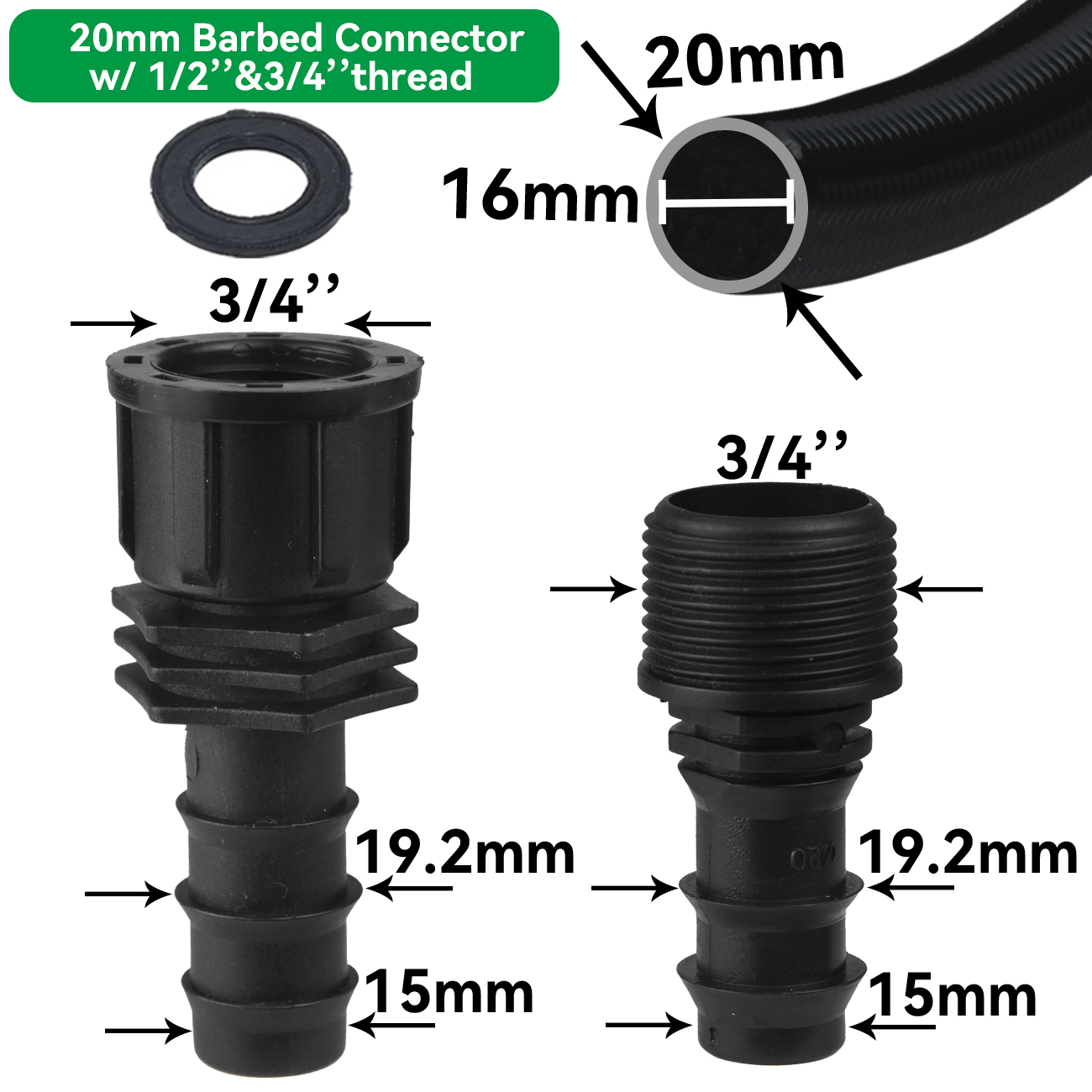 Barb Adapter Tee Elbow 16mm 20mm 25mm PE Hose To 1/2" 3/4" Male Female Thread Connector Garden Drip Irrigation Watering System