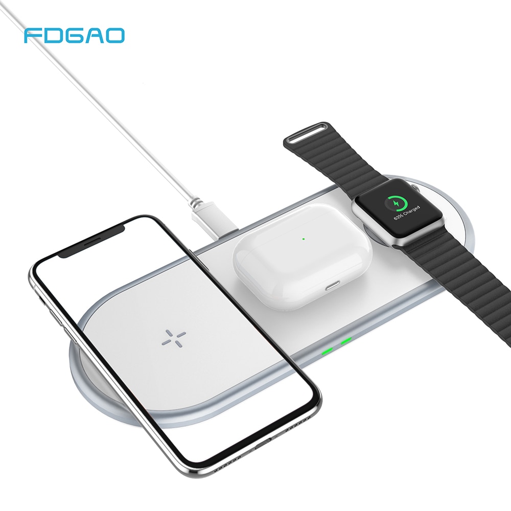 FDGAO 3 en 1 Qi cargador inalámbrico 15W almohadilla de carga rápida inalámbrica para iPhone 11/X/XS/XR/8 para Apple Watch Series 5 4 3 Airpods Pro