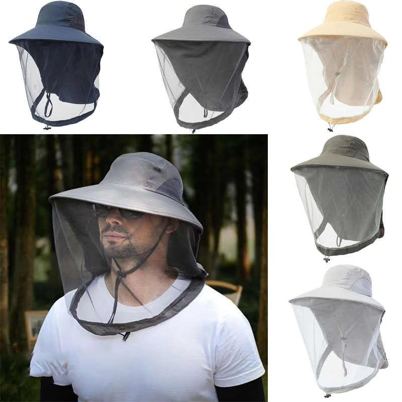 Casquette de prévention des moustiques, chapeau de protection contre les insectes, filet de tête de moustique, maille complète, cordon de serrage, sangle coupe-vent, casquette pour apiculture