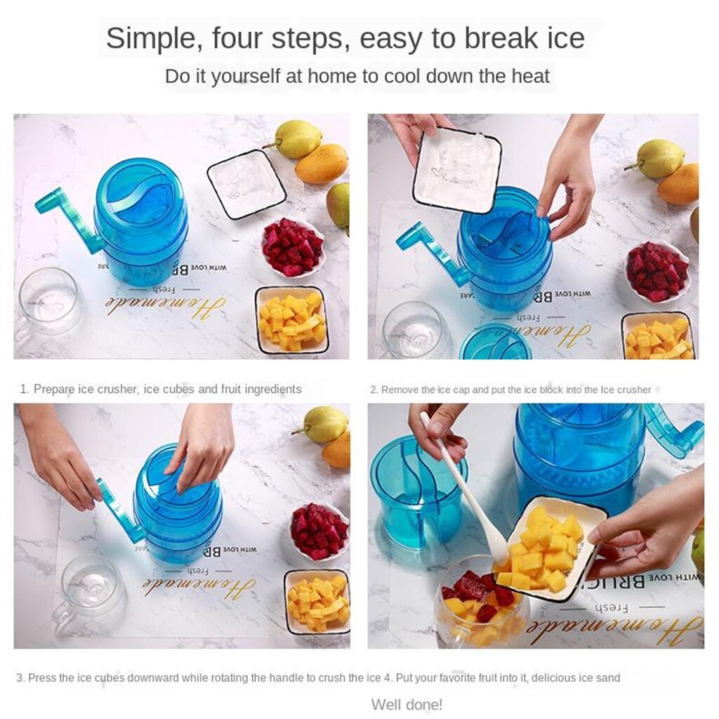 Portable Hand-Cranking Ice Breaker Mini Household Shaved Ice Maker Small Ice Crusher Snow Cone Maker Machine Blue