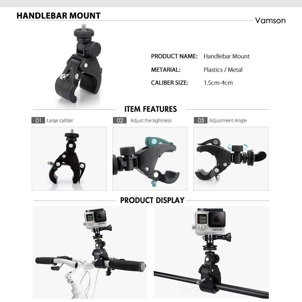 Vamson Accessories for GoPro Hero 10 9 8 7 6 Chest Strap Motorcycle Clamp Collection Box for Xiaomi Yi 4K for Insta 360 VS153C