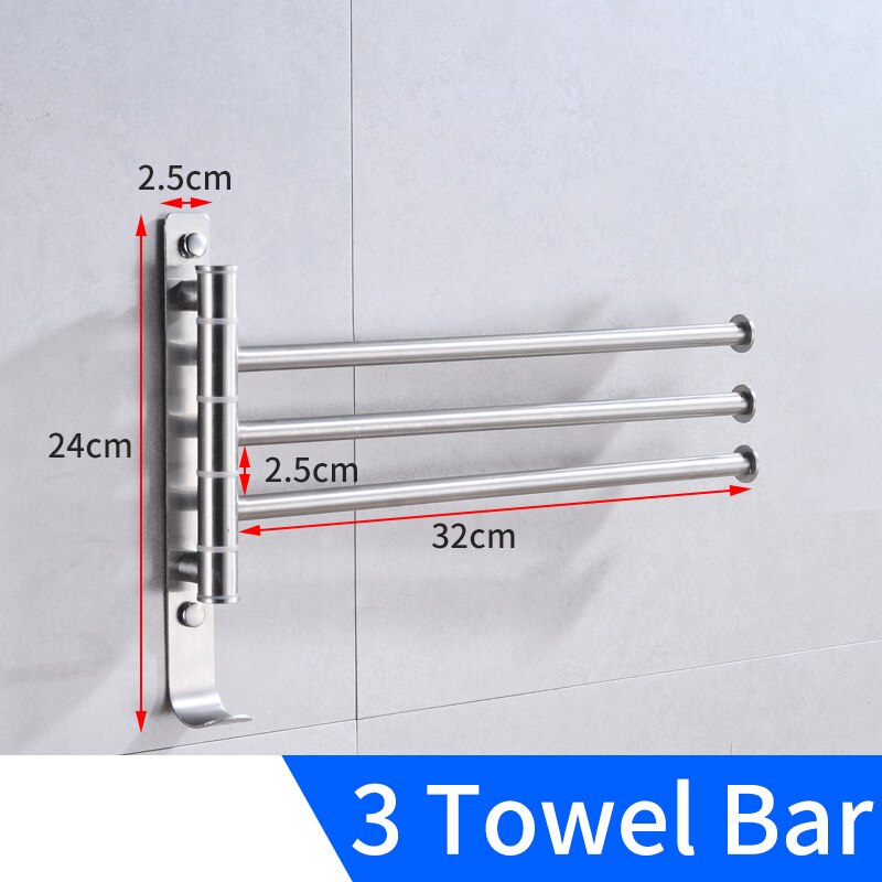 Handdoek Bar Holder Wall Mounted Beweegbare Handdoek Rail Hanger Rvs Badkamer Handdoekenrek Opknoping Houder Haak Magazijnstelling: 3 Towel Bar