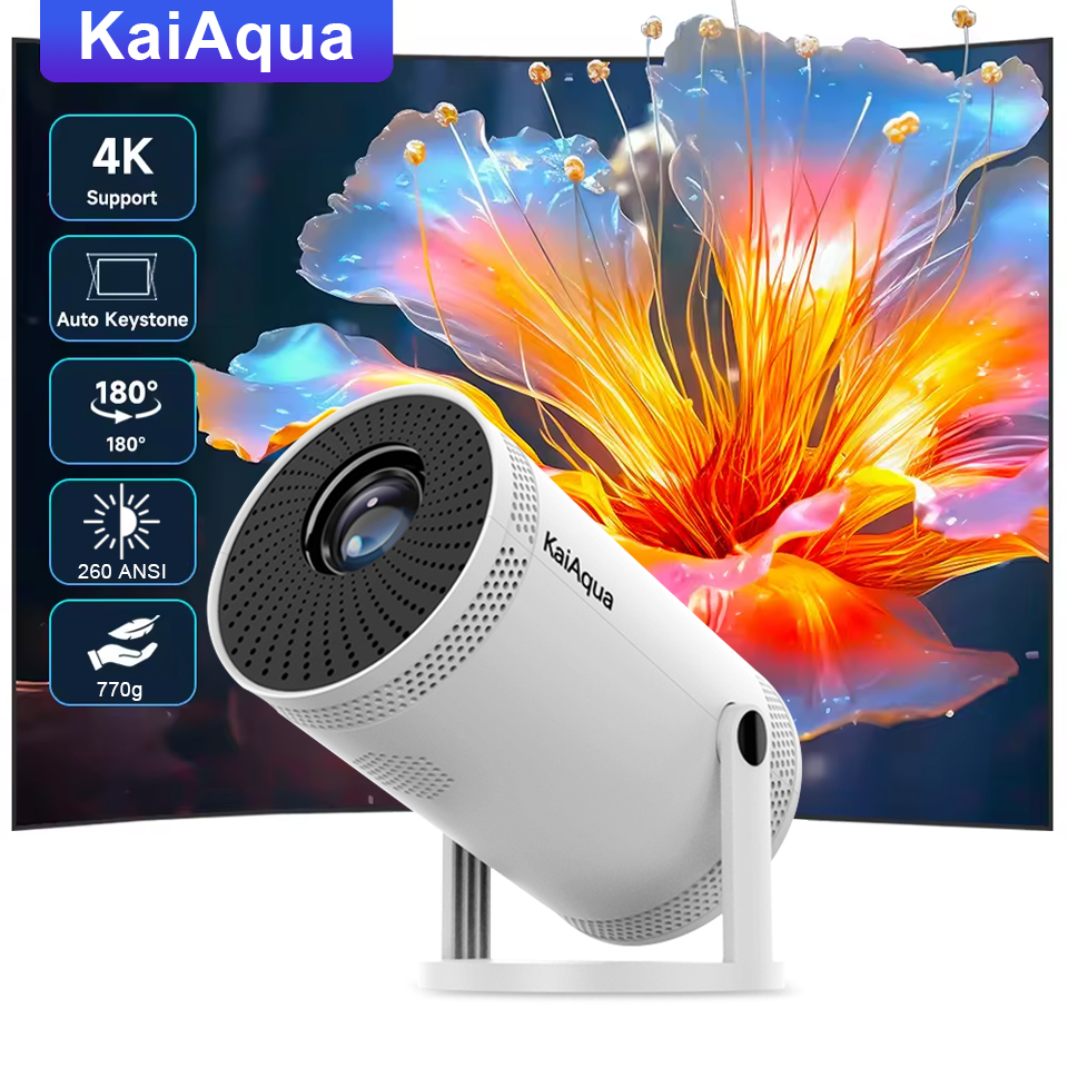 KaiAqua Projector 4K 1280*720P FY300 Dual Wifi 2.4G/5G 260 ANSI 180° Flexible BT 5.0 Cinema Outdoor Portable Mini Projectors