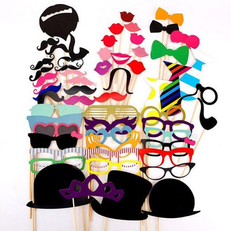 10-60 st diy-rekvisita till fotobås roliga mask glasögon mustasch läpp på pinne födelsedag brud bröllop dekoration fest tillbehör