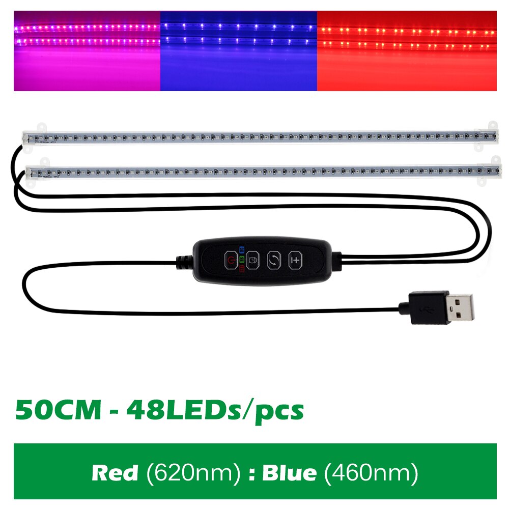 Dimmable LED Grow Light Full Spectrum USB Indoor Plant Growth Lights Strip with Controller LED Bars for Greenhouse Veg Seedlings: RB-50cm No Adapter