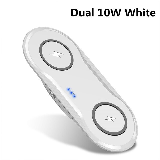 Double 10W Qi Wireless Charger Pad for iPhon 11 XS XR X 8 AirPods Pro Fast 10W Dual Charging Dock Station For Samung S10 S20: Double 10W White