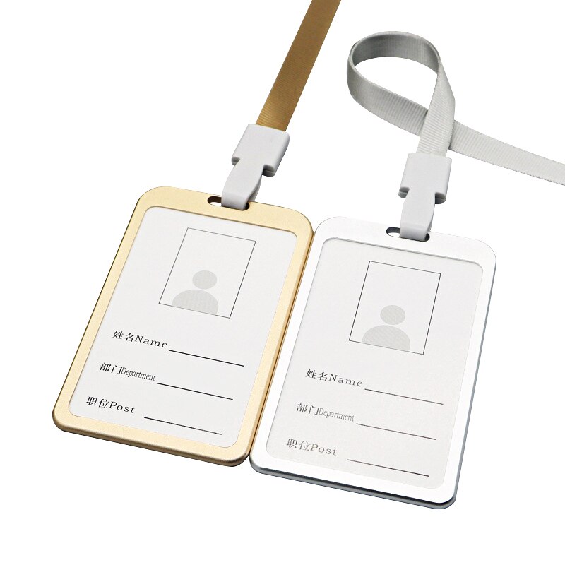 Luxus Aluminium Legierung Vertikale ID Karte Halter mit Lanyard Gold Silber Abzeichen Halter Name Tag Schule Büro Schreibwaren