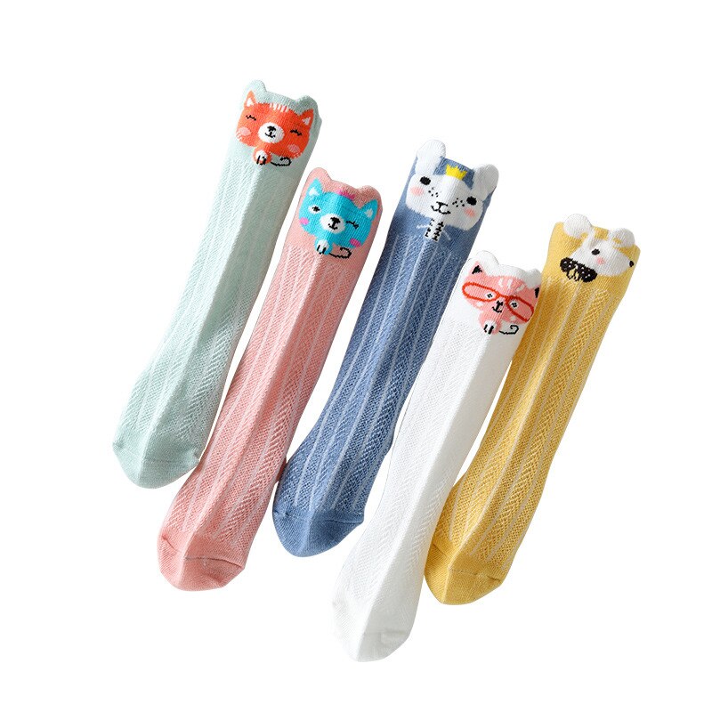 Chaussettes d'été en maille, 3 paires/lot, pour bébés filles, chaussettes en maille, animaux, moustiquaire, Long Tube, pour enfants 0-3 ans