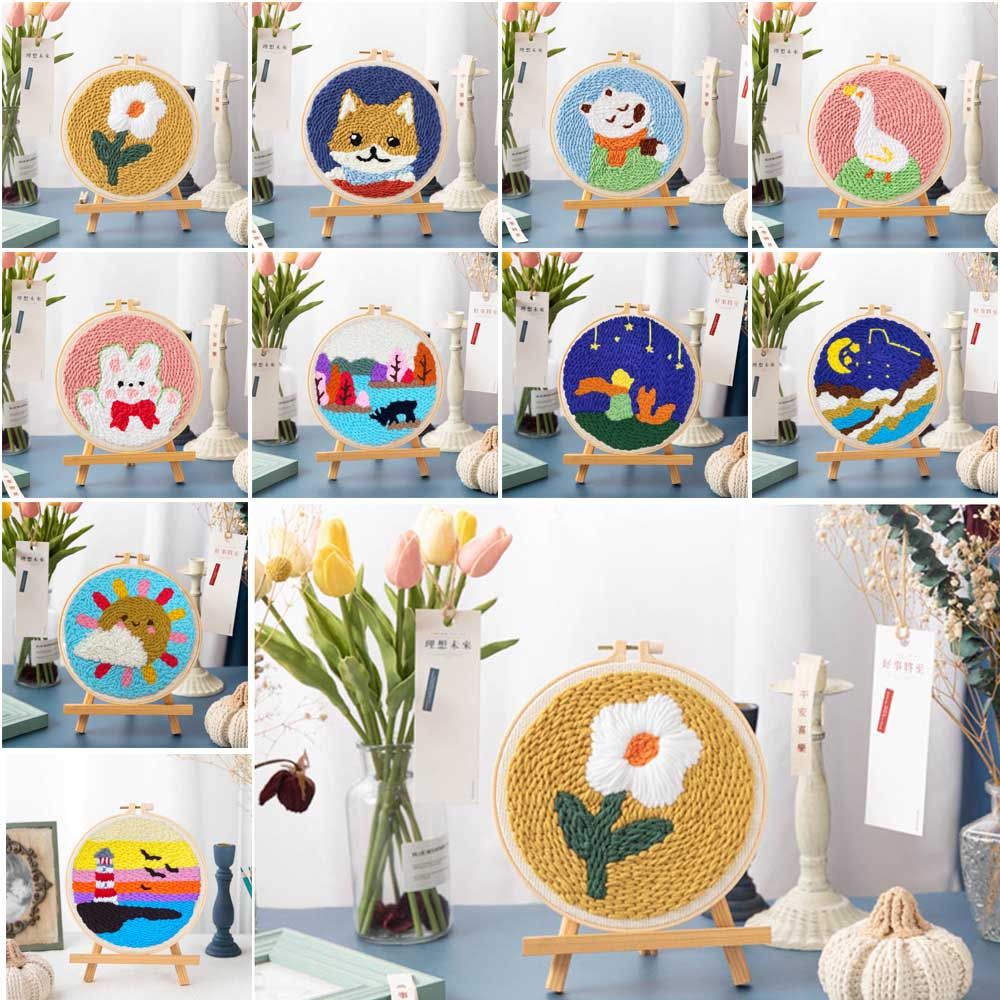 Full Set of Embroidery Starter Kit With Yarn For Beginners Cross Stitch Kit Embroidery Hoop Sewing Accessories Handmade DIY Craf