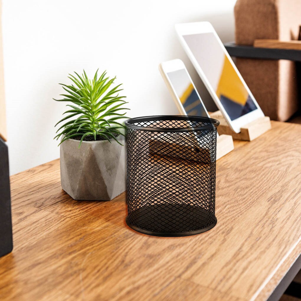 Pencil Holder Round Pencil Container Iron Pen Pot Anti-slip Desktop for Home Office School Stationery Storage