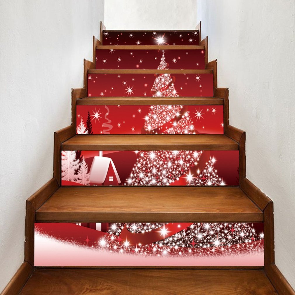 6pcs Modern Christmas snowflake staircase decoration stickers Waterproof oil-proof self-adhensive material: Default Title
